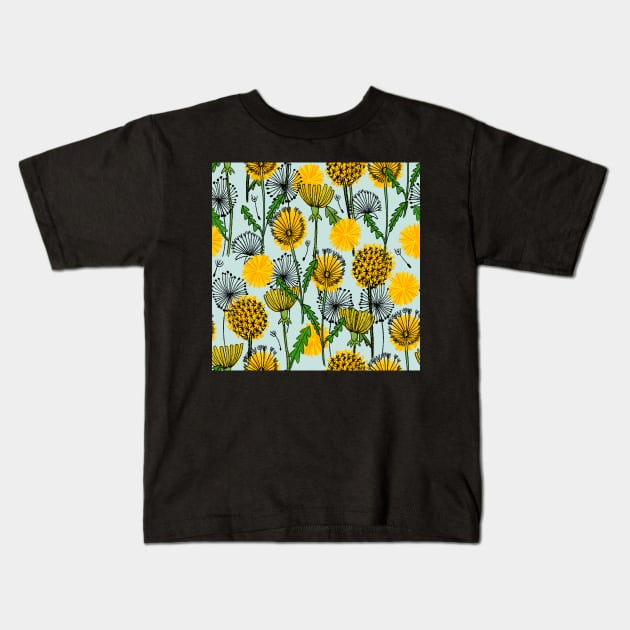 Midcentury dandelions weeds flowers Garden Pattern Kids T-Shirt by Kimmygowland